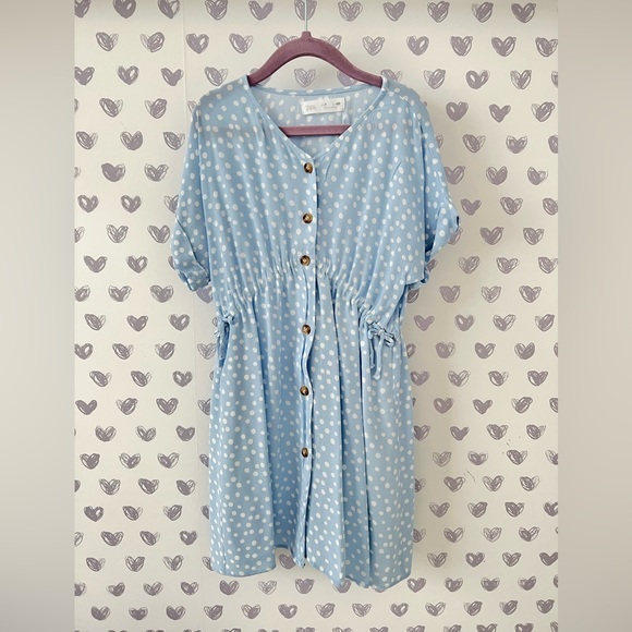 Zara Girls Dress Light Blue with Polka Dots. Size 7 - Picture 2 of 5